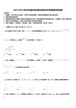 2023-2024学年河北省石家庄新乐县联考中考押题数学预测卷含解析.doc