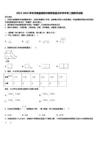 2023-2024学年河南省南阳市新野县重点中学中考二模数学试题含解析.doc