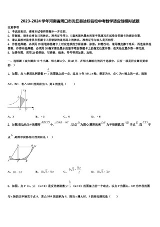 2023-2024学年河南省周口市沈丘县达标名校中考数学适应性模拟试题含解析.doc