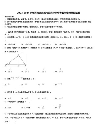 2023-2024学年河南省永城市龙岗中学中考数学模拟精编试卷含解析.doc