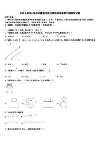 2023-2024学年河南省漯河临颍县联考中考三模数学试题含解析.doc