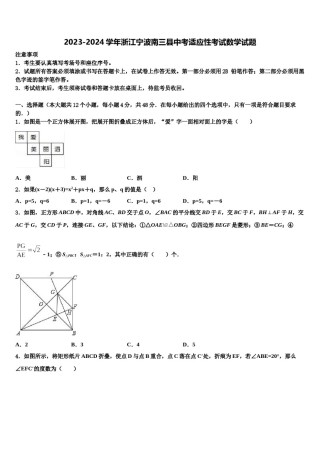 2023-2024学年浙江宁波南三县中考适应性考试数学试题含解析.doc