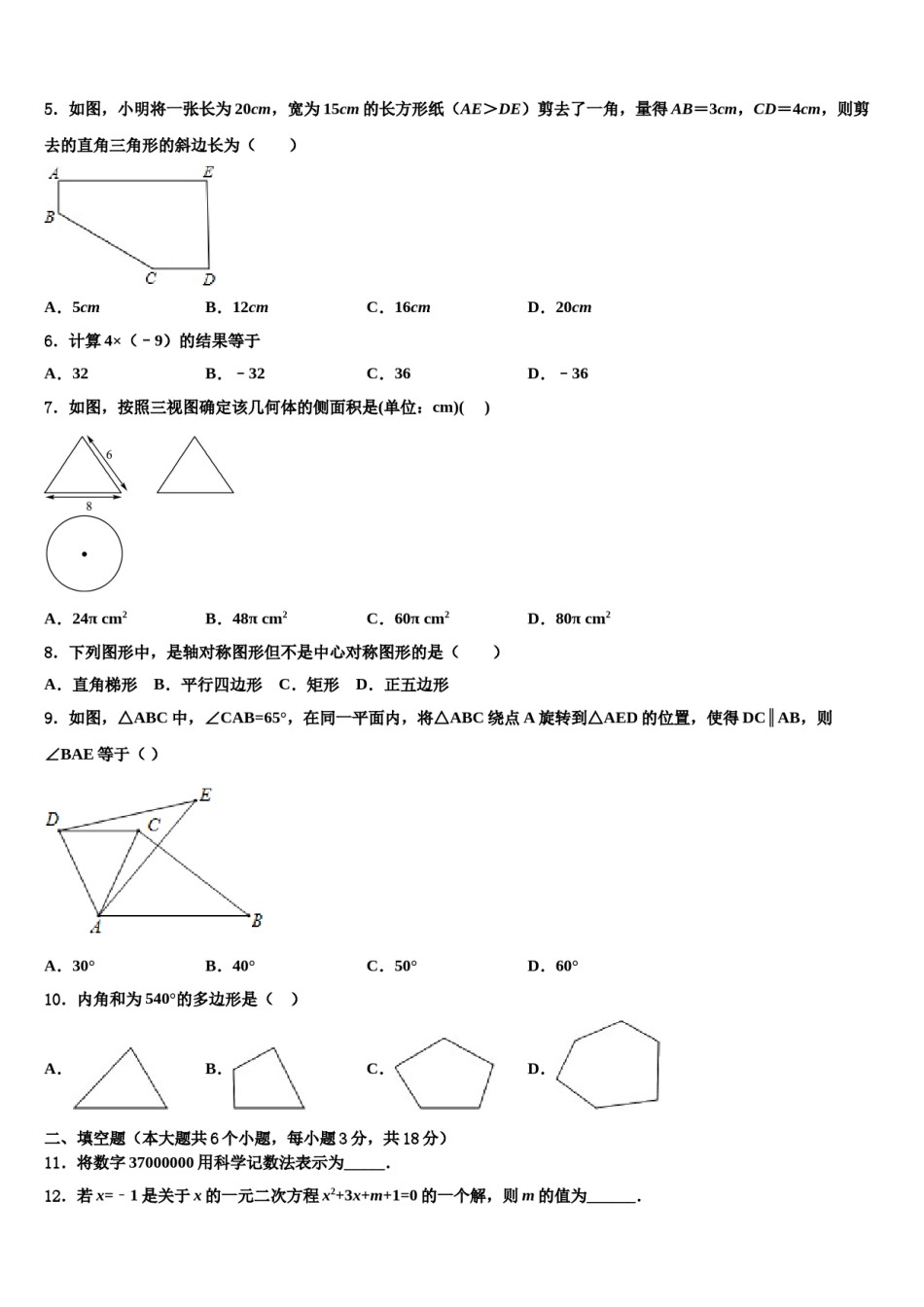 2023-2024学年浙江省嘉兴市十校中考五模数学试题含解析.doc_第2页