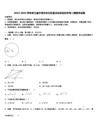 2023-2024学年浙江省宁波市北仑区重点达标名校中考二模数学试题含解析.doc