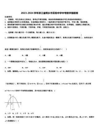 2023-2024学年浙江省桐乡市实验中学中考数学猜题卷含解析.doc