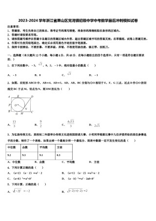 2023-2024学年浙江省萧山区党湾镇初级中学中考数学最后冲刺模拟试卷含解析.doc