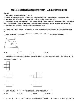 2023-2024学年湖北省武汉市武昌区第四十六中学中考四模数学试题含解析.doc