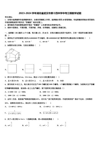 2023-2024学年湖北省武汉市第十四中学中考三模数学试题含解析.doc