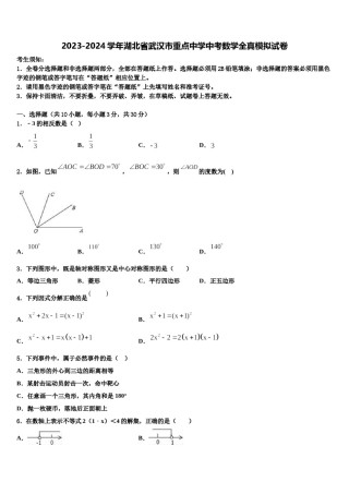 2023-2024学年湖北省武汉市重点中学中考数学全真模拟试卷含解析.doc