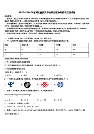 2023-2024学年湖北省武汉市金银湖区中考数学五模试卷含解析.doc