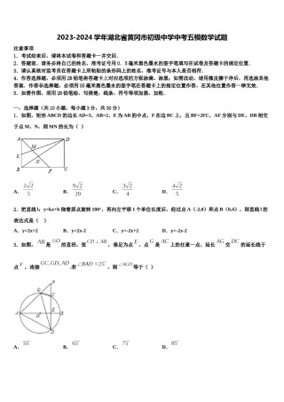 2023-2024学年湖北省黄冈市初级中学中考五模数学试题含解析.doc