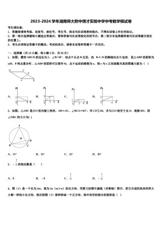 2023-2024学年湖南师大附中博才实验中学中考数学模试卷含解析.doc