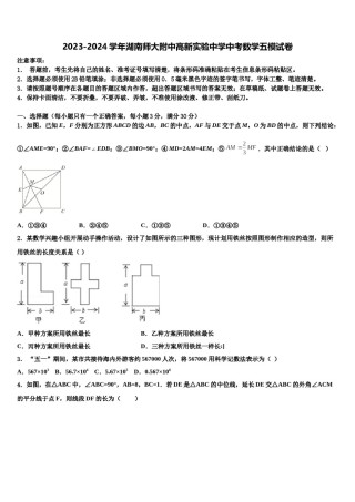 2023-2024学年湖南师大附中高新实验中学中考数学五模试卷含解析.doc