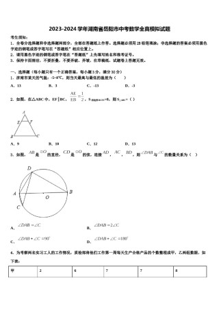 2023-2024学年湖南省岳阳市中考数学全真模拟试题含解析.doc