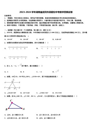 2023-2024学年湖南省武冈市洞庭校中考数学四模试卷含解析.doc
