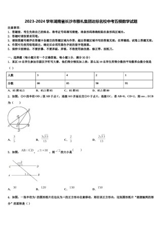 2023-2024学年湖南省长沙市雅礼集团达标名校中考五模数学试题含解析.doc