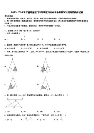 2023-2024学年福建省厦门市思明区逸夫中学中考数学对点突破模拟试卷含解析.doc