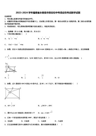 2023-2024学年福建省永春县市级名校中考适应性考试数学试题含解析.doc