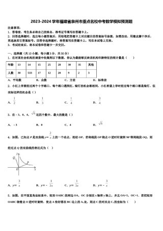 2023-2024学年福建省泉州市重点名校中考数学模拟预测题含解析.doc