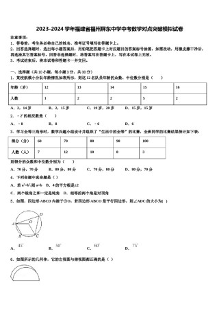2023-2024学年福建省福州屏东中学中考数学对点突破模拟试卷含解析.doc