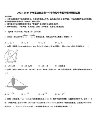2023-2024学年福建省龙岩一中学分校中考数学模拟精编试卷含解析.doc