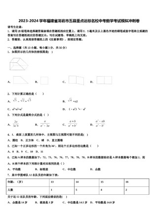 2023-2024学年福建省龙岩市五县重点达标名校中考数学考试模拟冲刺卷含解析.doc