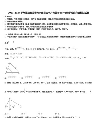 2023-2024学年福建省龙岩市永定县金丰片市级名校中考数学对点突破模拟试卷含解析.doc