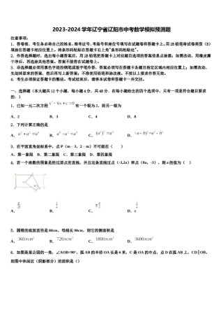 2023-2024学年辽宁省辽阳市中考数学模拟预测题含解析.doc