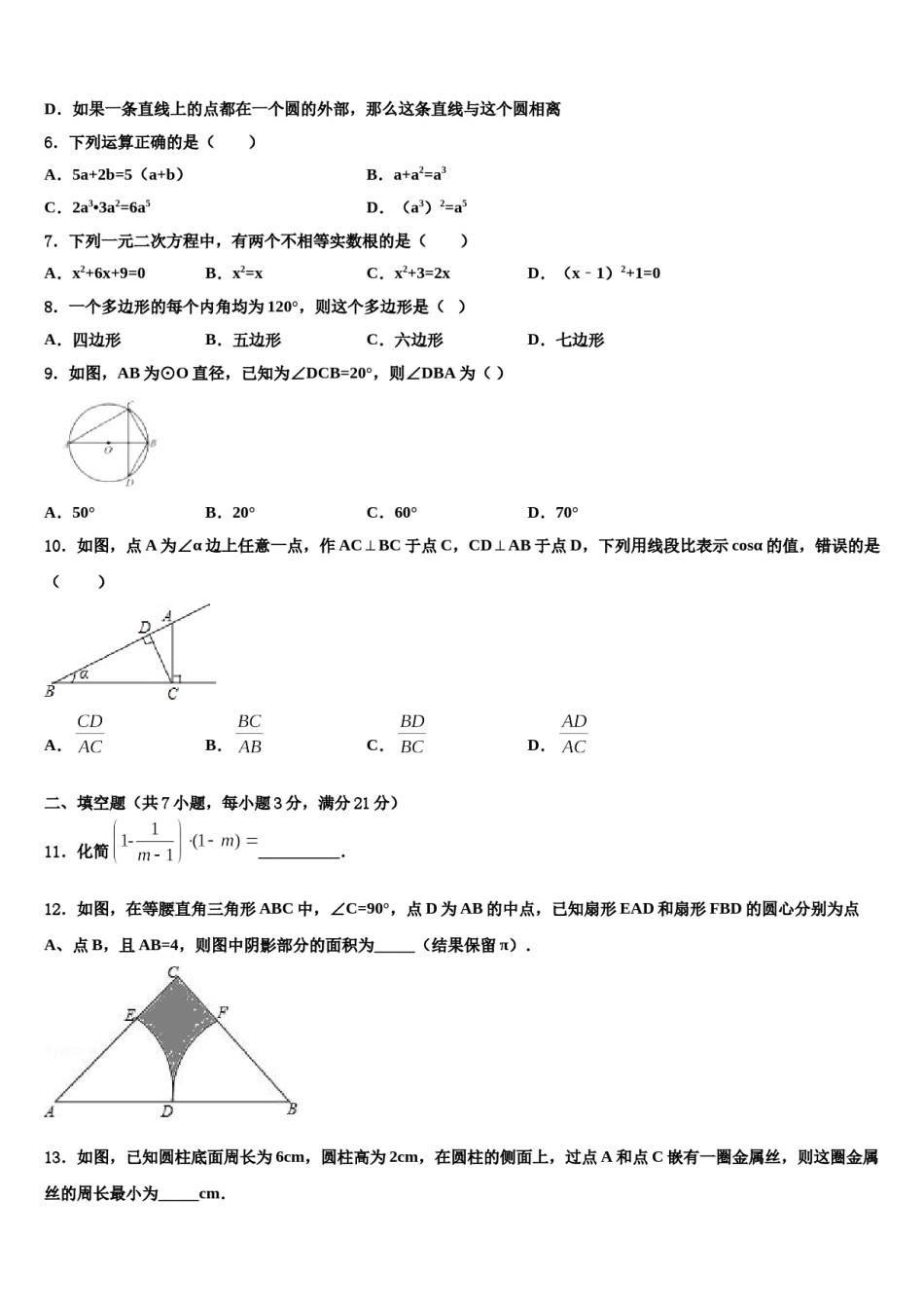 2023-2024学年重庆市北碚区西南大附中中考联考数学试题含解析.doc_第2页