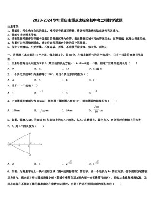 2023-2024学年重庆市重点达标名校中考二模数学试题含解析.doc
