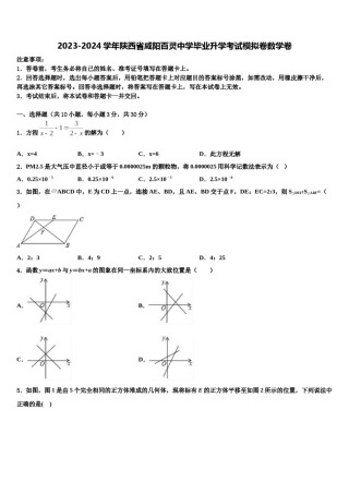 2023-2024学年陕西省咸阳百灵中学毕业升学考试模拟卷数学卷含解析.doc