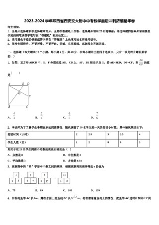 2023-2024学年陕西省西安交大附中中考数学最后冲刺浓缩精华卷含解析.doc