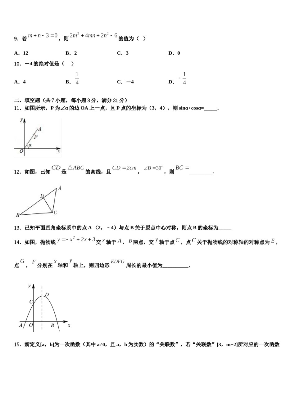 2023-2024学年青海省海北市中考数学模拟预测题含解析.doc_第3页