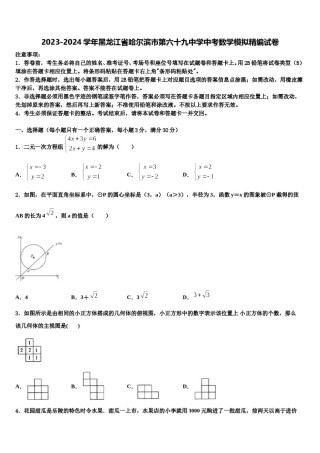 2023-2024学年黑龙江省哈尔滨市第六十九中学中考数学模拟精编试卷含解析.doc