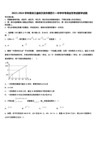 2023-2024学年黑龙江省哈尔滨市第四十一中学中考适应性考试数学试题含解析.doc