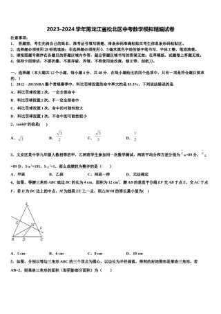 2023-2024学年黑龙江省松北区中考数学模拟精编试卷含解析.doc