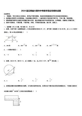 2024届云南省大理市中考数学适应性模拟试题含解析.doc