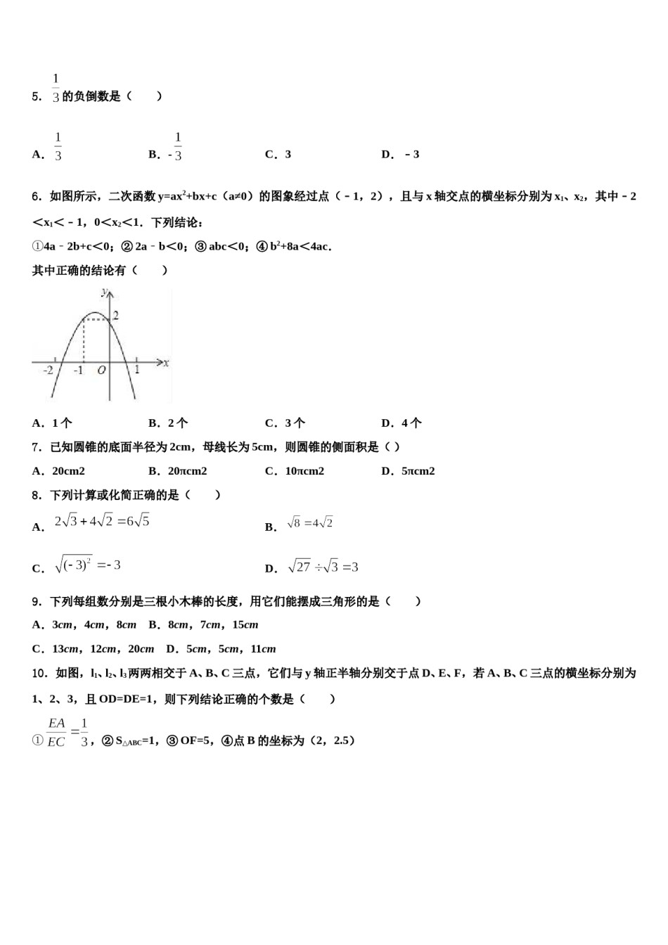 2024届云南省昭通市昭阳区建飞中学中考数学仿真试卷含解析.doc_第2页