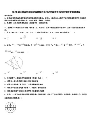 2024届云南省红河哈尼族彝族自治州泸西县市级名校中考联考数学试卷含解析.doc