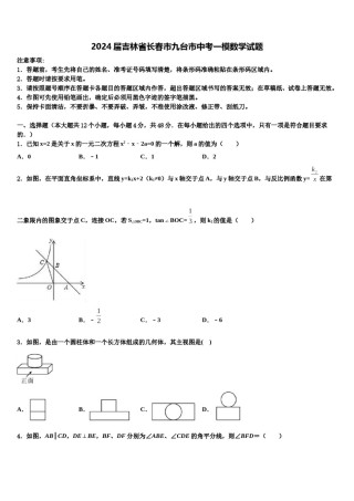 2024届吉林省长春市九台市中考一模数学试题含解析.doc