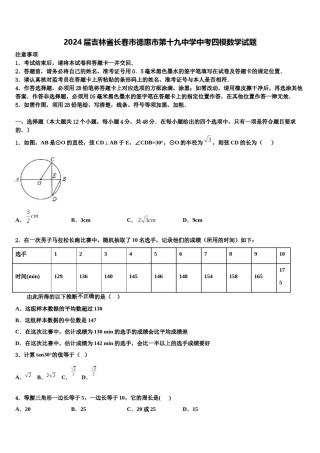 2024届吉林省长春市德惠市第十九中学中考四模数学试题含解析.doc