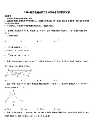 2024届安徽省合肥五十中学中考数学仿真试卷含解析.doc
