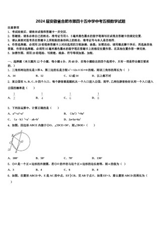 2024届安徽省合肥市第四十五中学中考五模数学试题含解析.doc