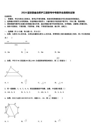 2024届安徽省合肥庐江县联考中考数学全真模拟试卷含解析.doc