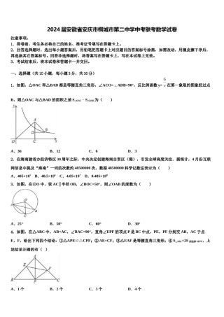 2024届安徽省安庆市桐城市第二中学中考联考数学试卷含解析.doc