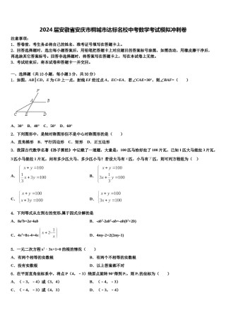 2024届安徽省安庆市桐城市达标名校中考数学考试模拟冲刺卷含解析.doc