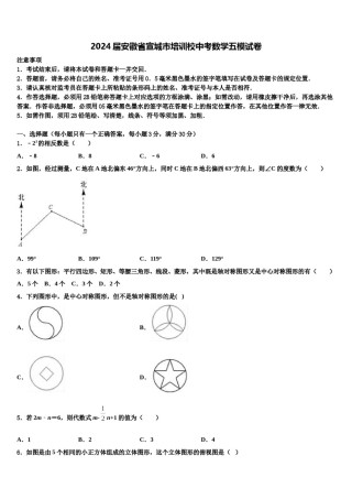2024届安徽省宣城市培训校中考数学五模试卷含解析.doc