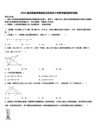 2024届安徽省淮南地区达标名校十校联考最后数学试题含解析.doc