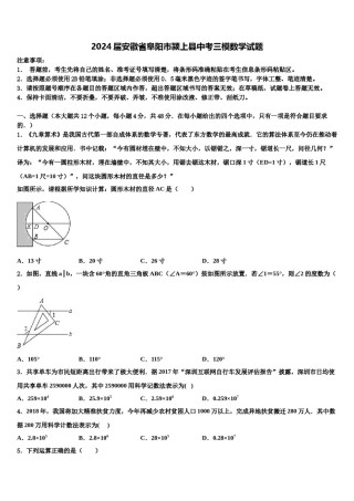 2024届安徽省阜阳市颍上县中考三模数学试题含解析.doc