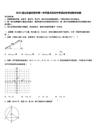 2024届山东省乐陵市第一中学重点名校中考适应性考试数学试题含解析.doc